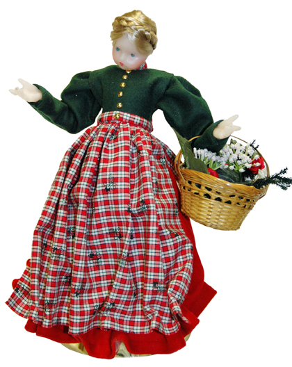 Wax Girl with Red & Green Dress, Plaid Apron by Margarete & Leonore Leidel in Iffeldorf