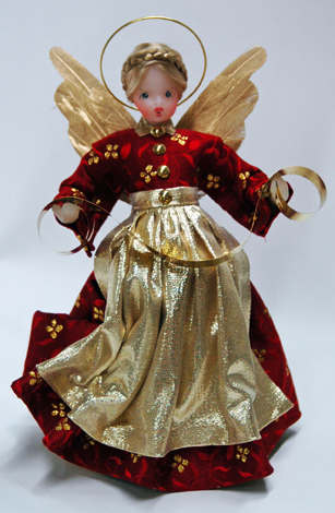 Small Wax Angel in Red Dress with Gold Apron by Margarete & Leonore Leidel in Iffeldorf