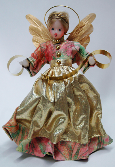 Wax Angel in Pink & Green Dress with Gold Apron by Margarete & Leonore Leidel in Iffeldorf