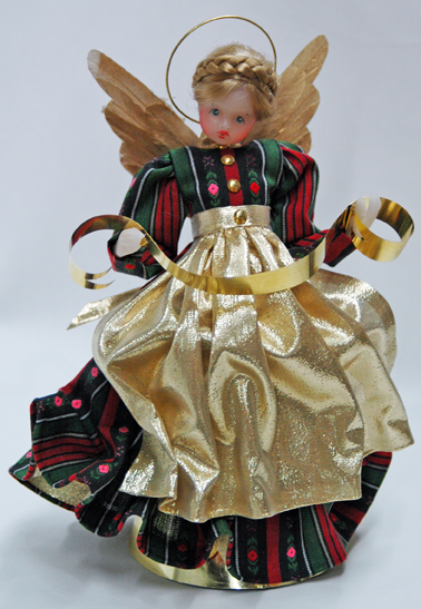 Wax Angel in Red & Green Dress with Gold Apron by Margarete & Leonore Leidel in Iffeldorf