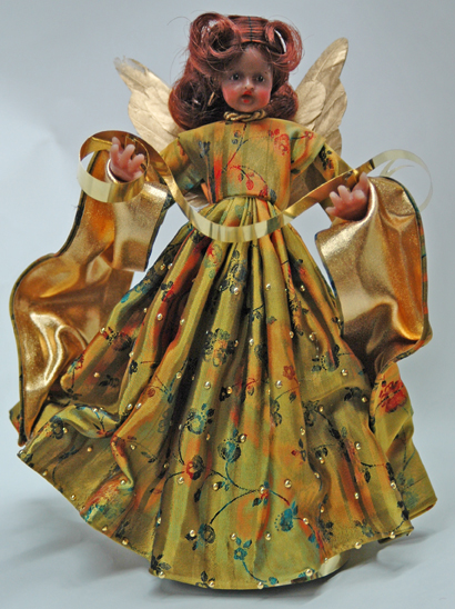 Wax Black Angel in Olive Dress by Margarete and Leonore Leidel in Iffeldorf
