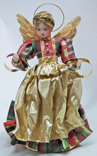 Wax Angel in Plaid Dress with Gold Apron by Margarete & Leonore Leidel in Iffeldorf