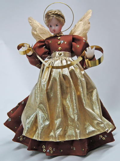 Wax Angel in Brown Dress with Gold Apron by Margarete & Leonore Leidel in Iffeldorf