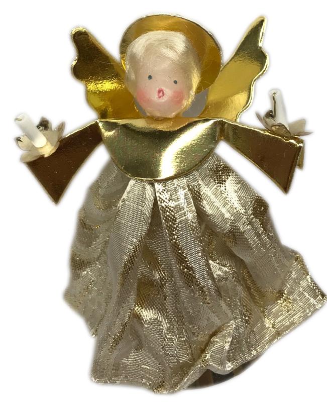 Gold Brocade Wax Clip-On Angel Ornament by Margarete and Leonore Leidel in Iffeldorf