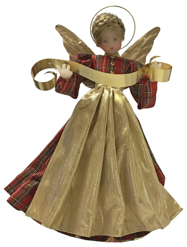 10.5" Angel in Red Plaid Dress with Gold Apron by Lenore Leidel in Iffeldorf